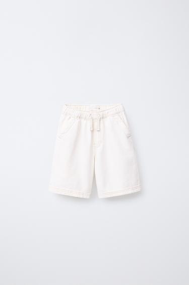 LOOSE FIT DENIM BERMUDA SHORTS - Ecru by Zara