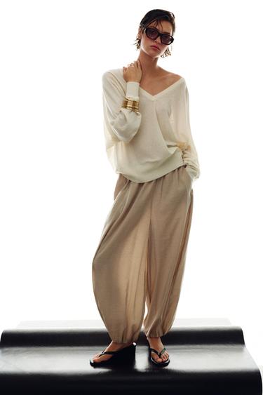 SAROUEL TROUSERS WITH ELASTIC WAIST - Stone by Zara