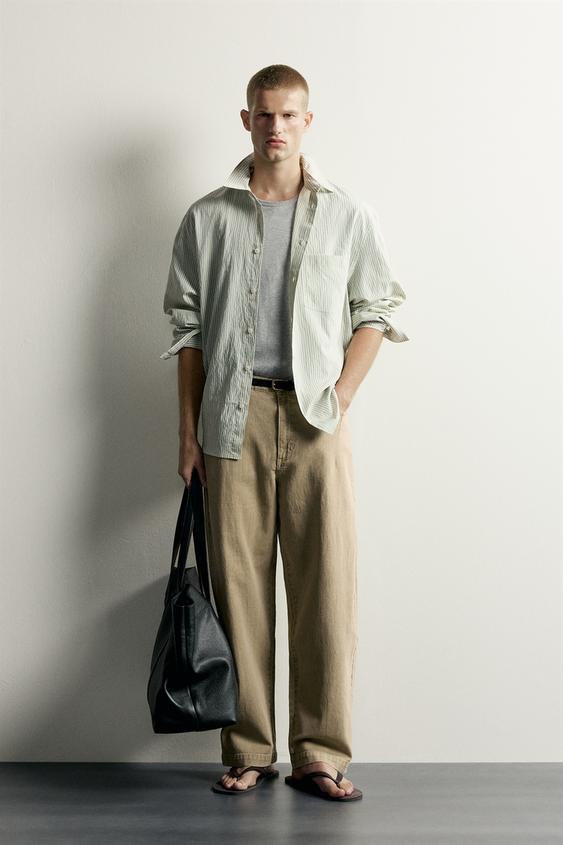 COTTON-LINEN WASHED TROUSERS - Grey / Natural by Zara - Image 0