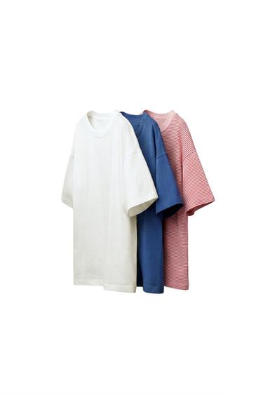 3-PACK OF PLAIN AND STRIPED T-SHIRTS - Red Stripe by Zara