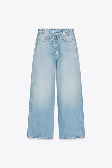 TRF WIDE-LEG HIGH-WAIST JEANS WITH CROSSOVER WAIST - Light blue by Zara