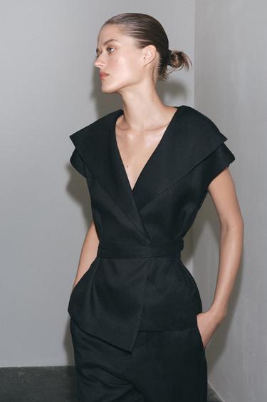 ZW COLLECTION LINEN BLEND WAISTCOAT - Black by Zara