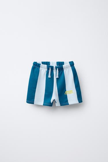 STRIPED BERMUDA SHORTS WITH EMBROIDERED TEXT - Blue by Zara