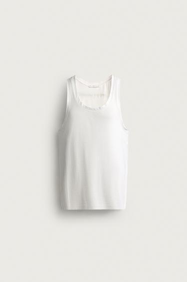 CONTRAST TRIM RIBBED TANK TOP - White by Zara