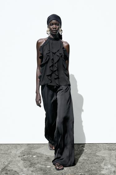 RUFFLED HALTER TOP - Black by Zara - Image 0