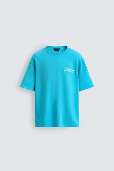 FADED PRINT KNIT T-SHIRT - Aquamarine by Zara