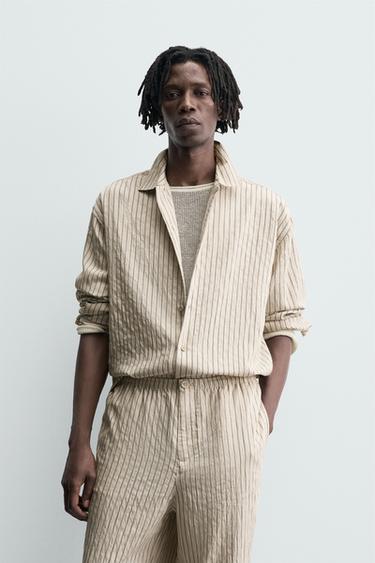 STRIPED FLOWING CREASED-EFFECT SHIRT - Ecru by Zara
