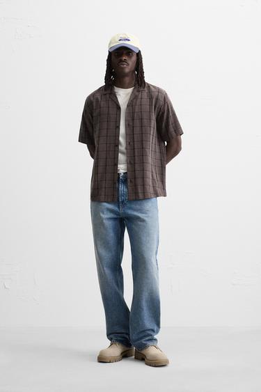 TEXTURED CHECK SHIRT - Brown by Zara - Image 0
