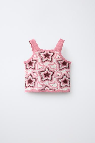 KNIT CROCHET STAR TOP - Pink by Zara