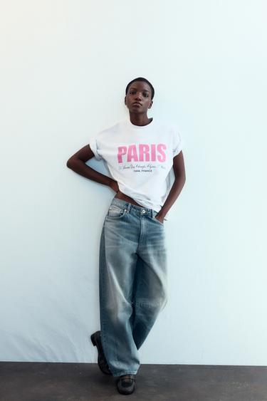 SHORT SLEEVE T-SHIRT WITH SLOGAN - Grey marl by Zara