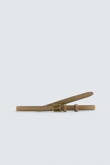 SPLIT SUEDE LEATHER BELT - Beige by Zara