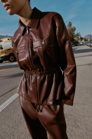 FAUX LEATHER JACKET WITH ELASTICATED WAIST - Burgundy by Zara