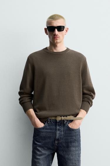 REGULAR FIT COTTON JUMPER - Brown by Zara