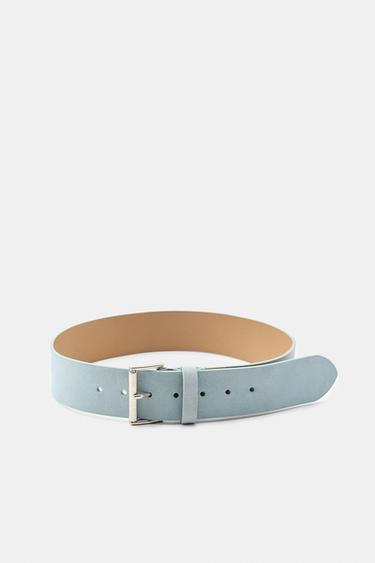 PLAIN 100% LEATHER BELT - Pastel blue by Zara