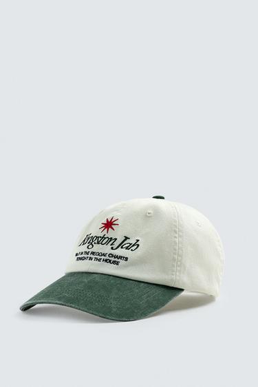 WASHED CAP WITH CONTRAST EMBROIDERED TEXT - Ecru by Zara