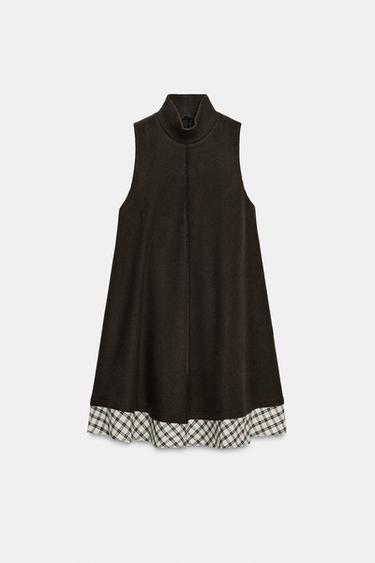 CHECK COMBINED MINI DRESS - Brown by Zara