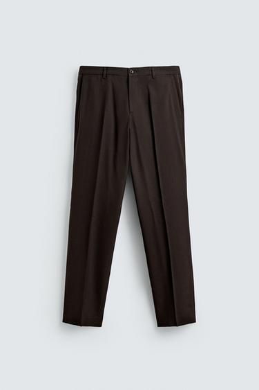 WOOL SUIT TROUSERS - Brown by Zara