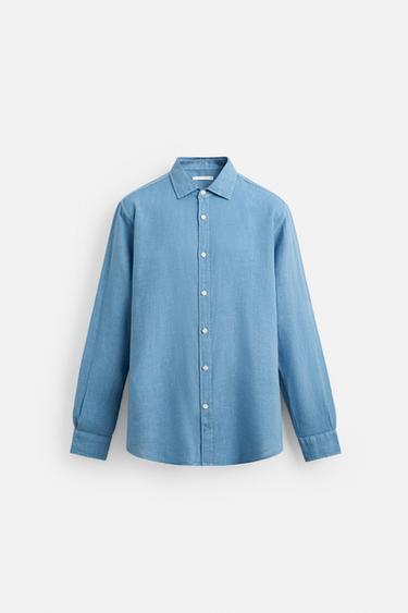 100% LINEN SHIRT - Light blue by Zara