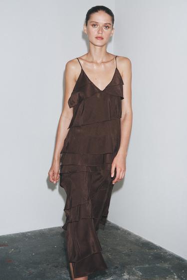 ZW COLLECTION RUFFLED DRESS - Brown by Zara