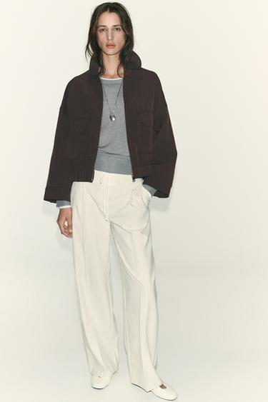 WIDE-LEG TROUSERS WITH DOUBLE WAISTBAND - striped by Zara