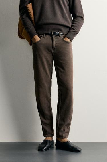 SLIM CROPPED FIT JEANS - Brown by Zara