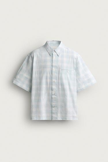 RELAXED FIT CHECK DENIM SHIRT - Sky blue by Zara