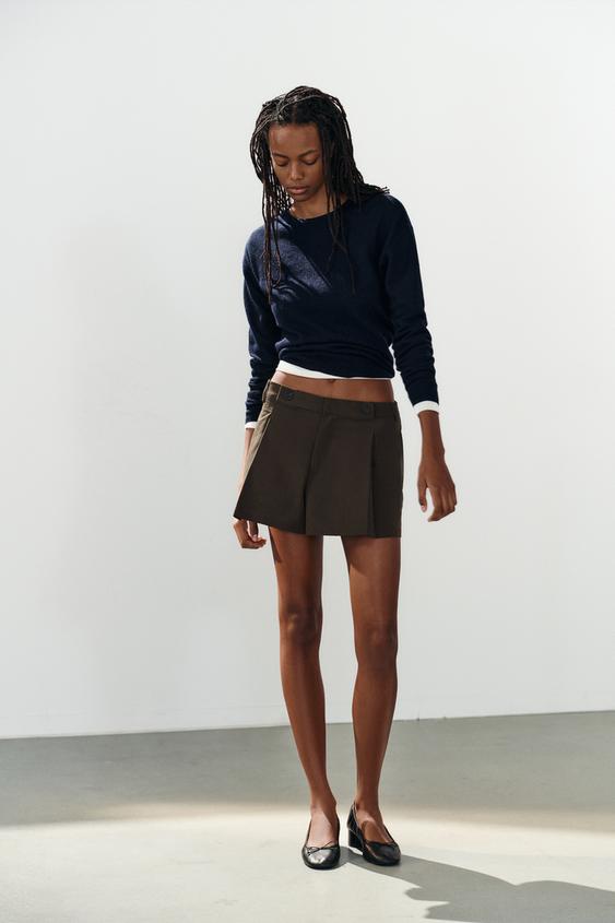 PLEATED SHORTS WITH BUTTONS - Brown by Zara - Image 0