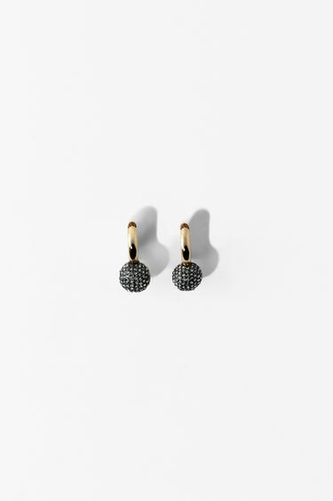 RHINESTONE BALL HOOP EARRINGS - Golden by Zara