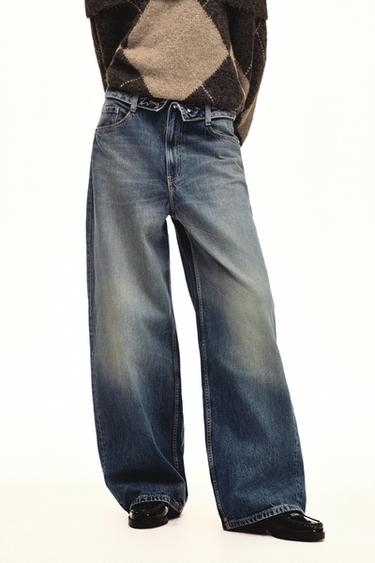 TRF FOLDED WAIST MID-WAIST JEANS - Blue by Zara