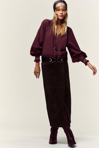 TASSEL EMBROIDERED SHIRT - Burgundy by Zara