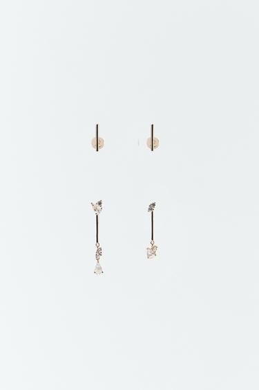 PACK OF MINIMALIST RHINESTONE EARRINGS - Golden by Zara