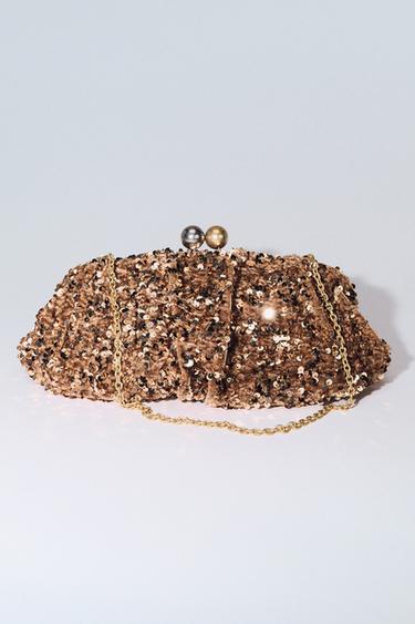 SEQUIN CLUTCH BAG - Gold by Zara