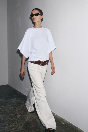 ZW COLLECTION HIGH-WAIST PALAZZO JEANS - Oyster-white by Zara
