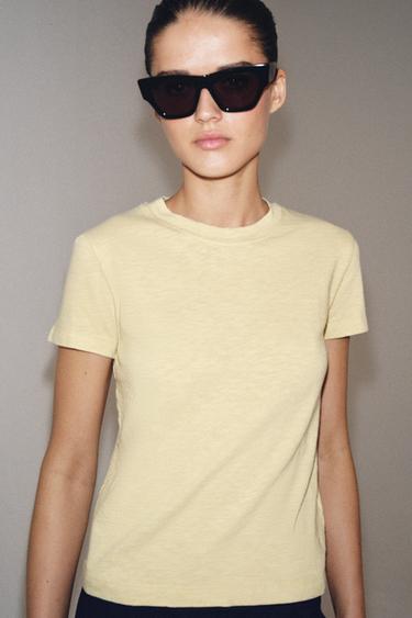 SLUB KNIT COTTON T-SHIRT - Pastel yellow by Zara