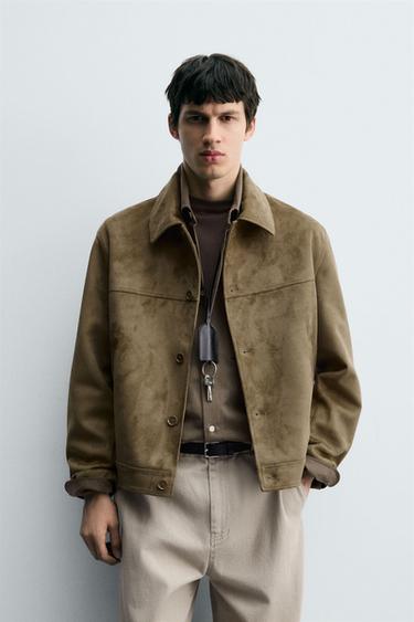 FAUX SUEDE REGULAR FIT JACKET - Dark brown by Zara