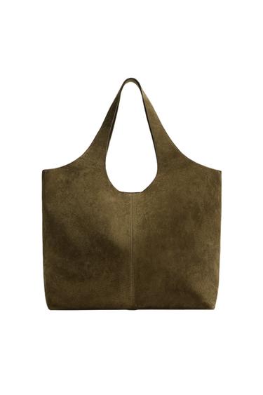 LEATHER TOTE BAG - Khaki Green by Zara