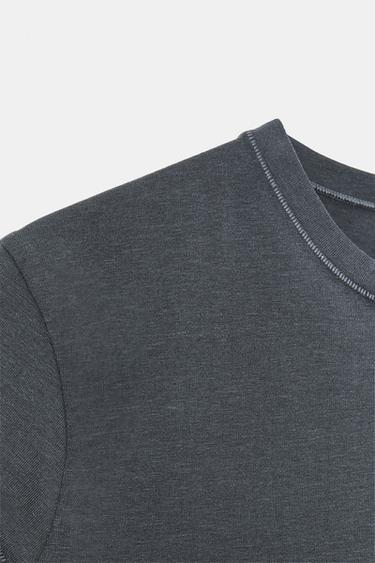 SLIM FIT SHORT SLEEVE T-SHIRT - Charcoal grey by Zara