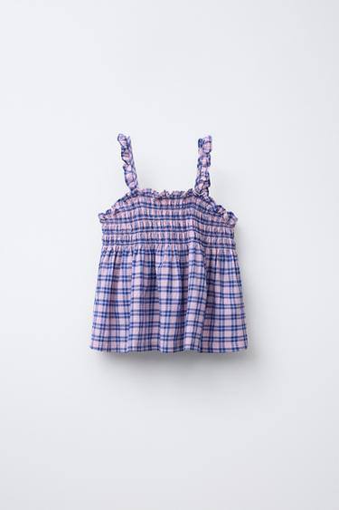 CHECK TOP - Mid-pink by Zara