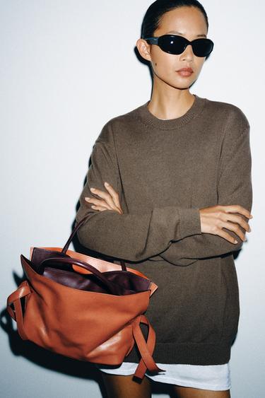LEATHER FLAP BAG - Beige by Zara