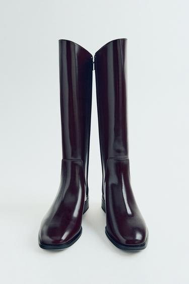 TALL FLAT BOOTS - Burgundy Red by Zara