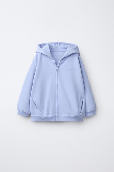 INTERLOCK ZIP-UP SWEATSHIRT WITH EMBOSSED TEXT - Pastel blue by Zara