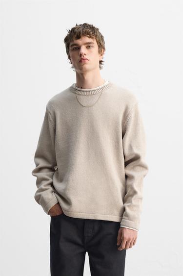 SWEATER WITH TURN-UP DETAIL - Beige by Zara