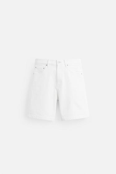 REGULAR FIT DENIM BERMUDA SHORTS - White by Zara