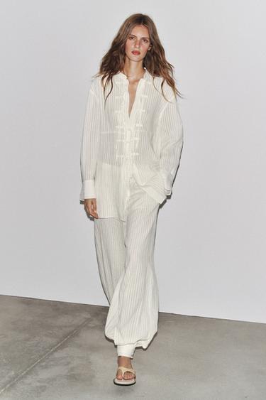 ZW COLLECTION STRIPED CUFFED TROUSERS - Ecru by Zara - Image 0