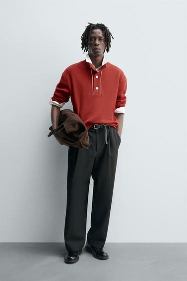 CONTRAST TEXTURED POLO SHIRT - Red by Zara - Image 0