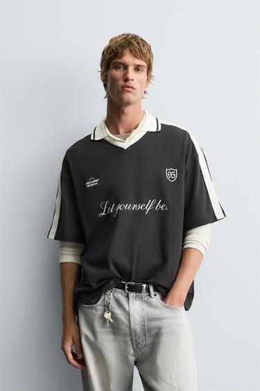 RETRO FOOTBALL PRINT POLO SHIRT - Black by Zara