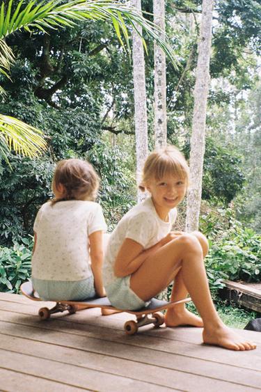 6-14 YEARS/ GINGHAM AND FLORAL T-SHIRT AND BERMUDA PYJAMAS - Ecru by Zara