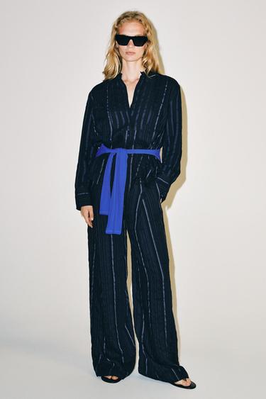 ZW COLLECTION STRIPED BIB SHIRT - Indigo by Zara
