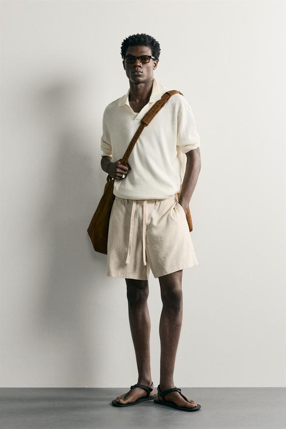 COTTON/LINEN RELAXED FIT BERMUDA SHORTS - Light beige by Zara - Image 0