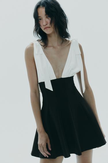 CONTRASTING SHORT DRESS WITH BOWS - Black by Zara